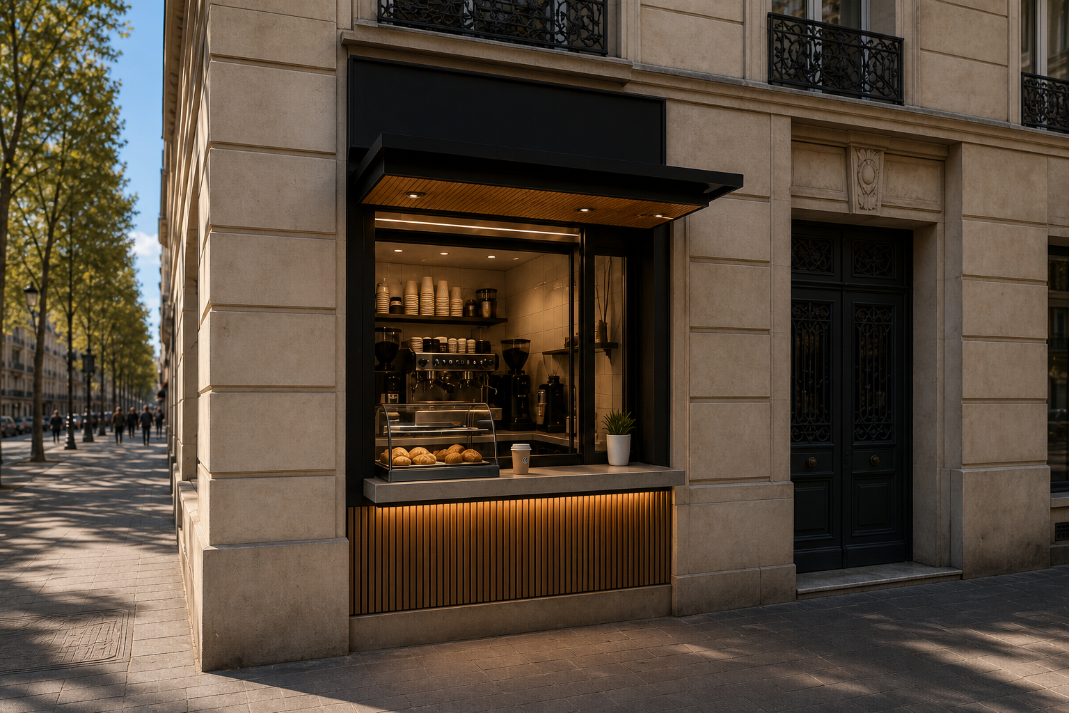 Concept de comptoir TAKOVAH intégré à un immeuble